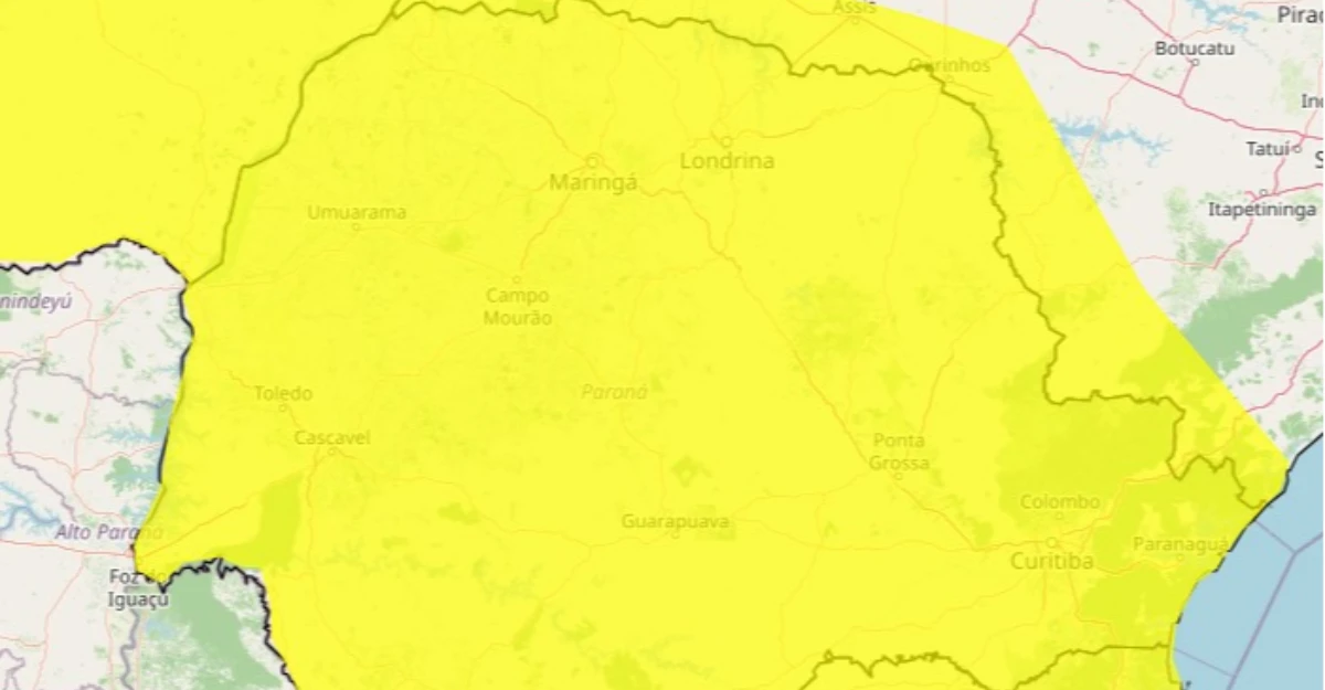 Todas as cidades do Paraná entram em alerta de tempestades do Inmet; veja detalhes