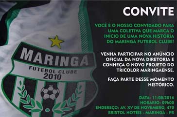 Anúncio da nova diretoria do Maringá FC será realizado nesta quinta-feira (11)