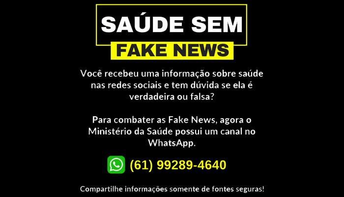 Ministério da Saúde lança serviço de combate à Fake News