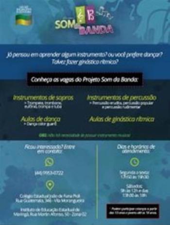 Projeto Som da Banda oferece aulas de música e dança gratuitamente 