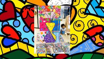 Crianças expõem trabalhos inspirados nas obras de Romero Britto. 