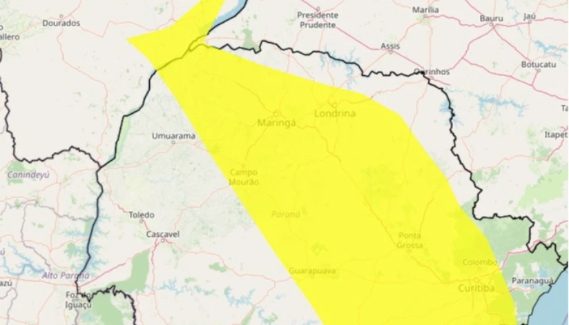 Inmet emite alerta amarelo de tempestade para o Paraná