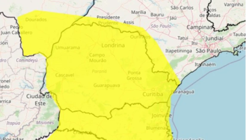 Inmet emite alerta de tempestades para quase todos os municípios do Paraná nesta quarta (5)