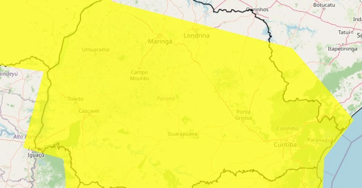 Inmet emite alerta de tempestade para 364 cidades do Paraná; veja detalhes