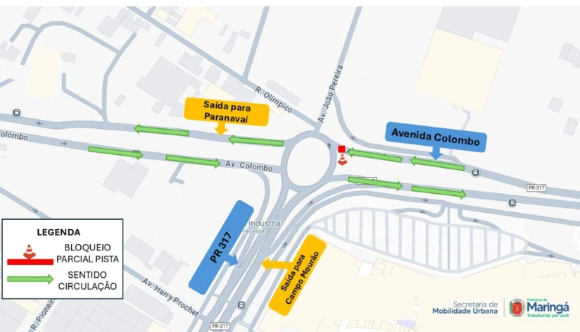 Trecho da Avenida Colombo no Trevo do Catuaí é parcialmente interditado; confira rotas alternativas